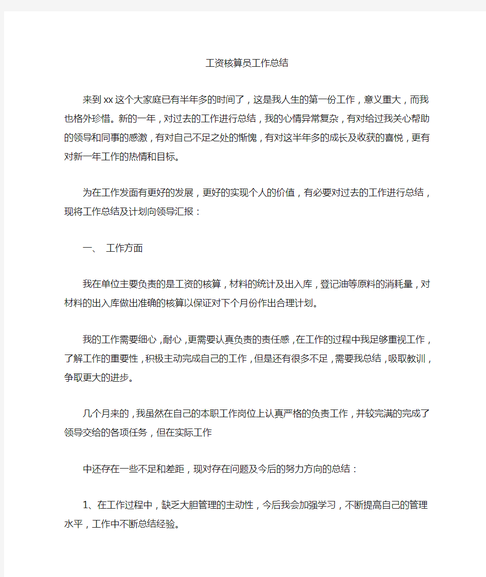 工资核算员工作总结