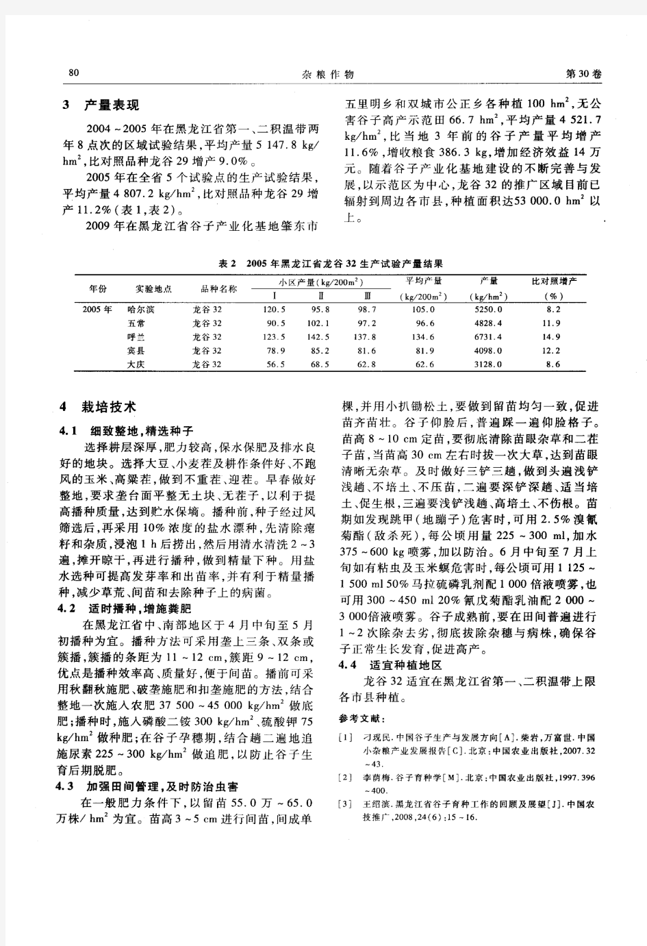 谷子新品种龙谷32选育及栽培技术