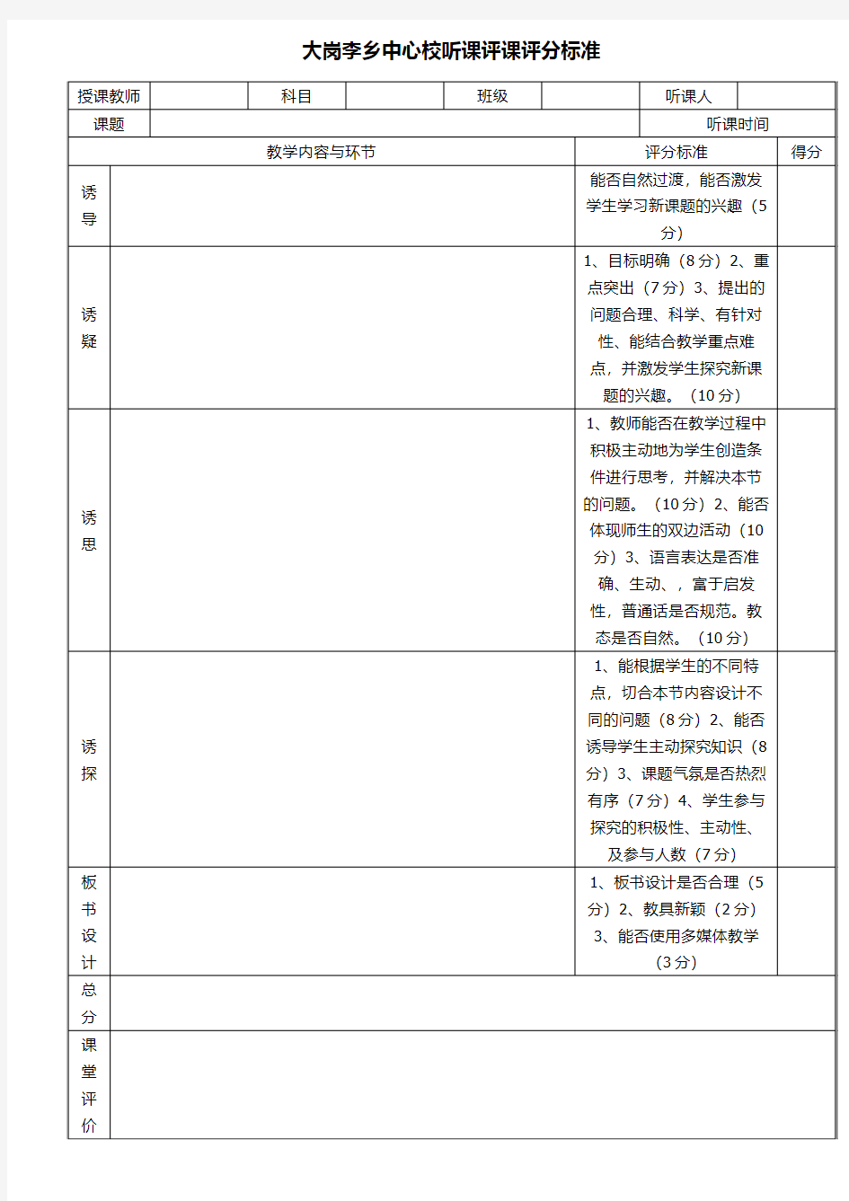 听课评课评分标准