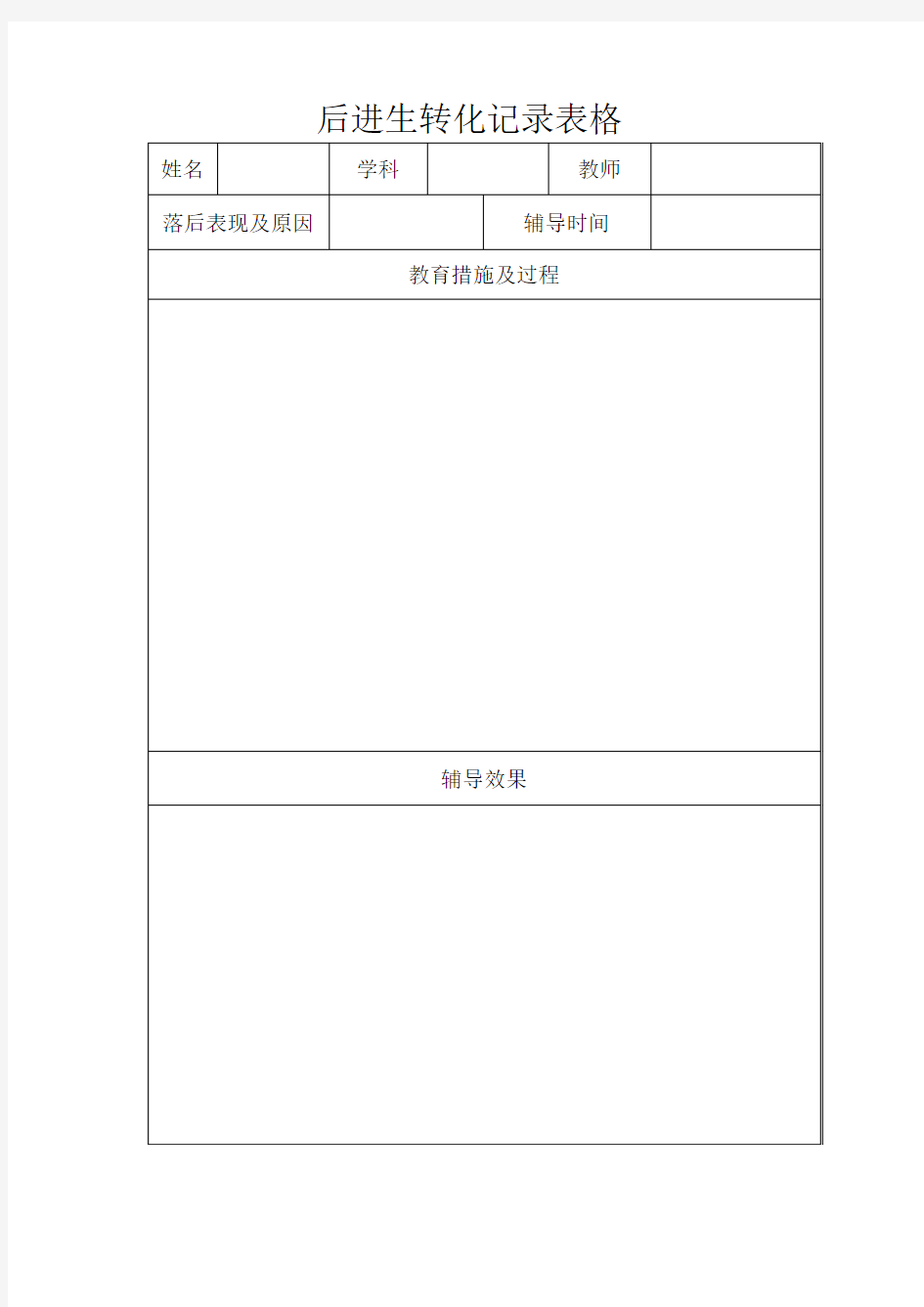 后进生转化记录表格
