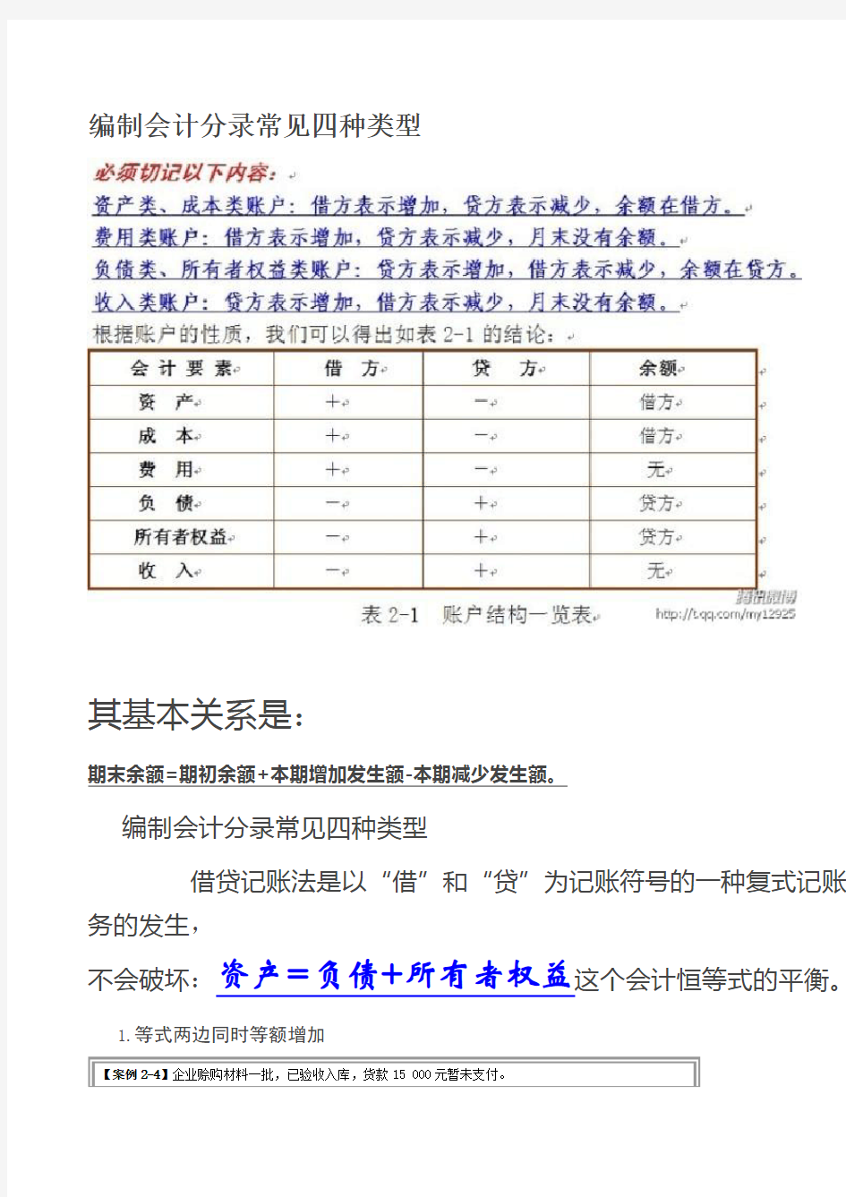 编制会计分录常见四种类型