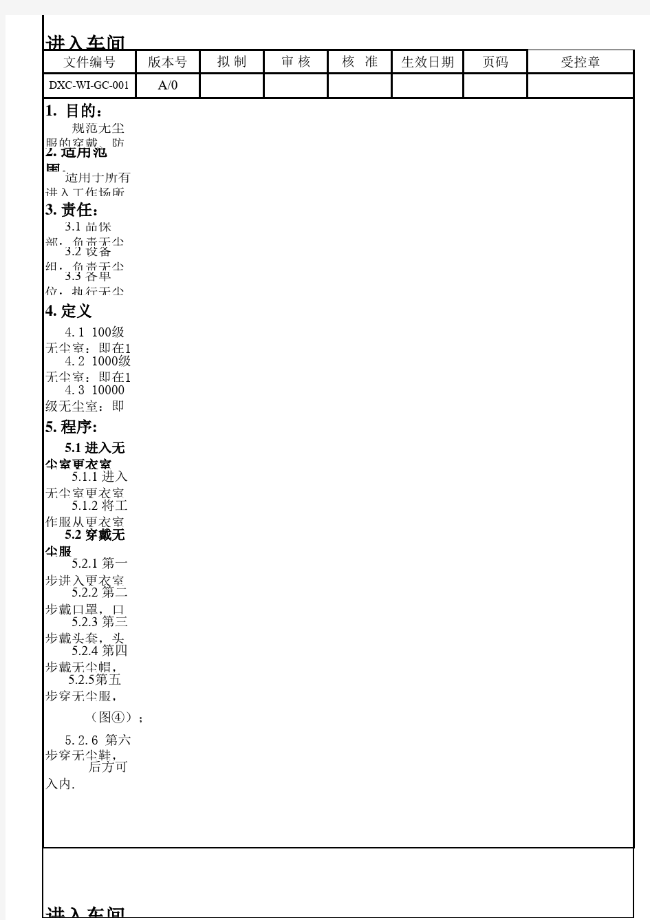 进入车间无尘服穿戴管理规范