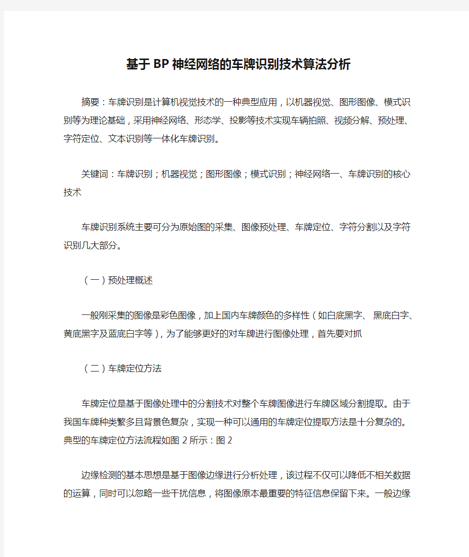 基于BP神经网络的车牌识别技术算法分析