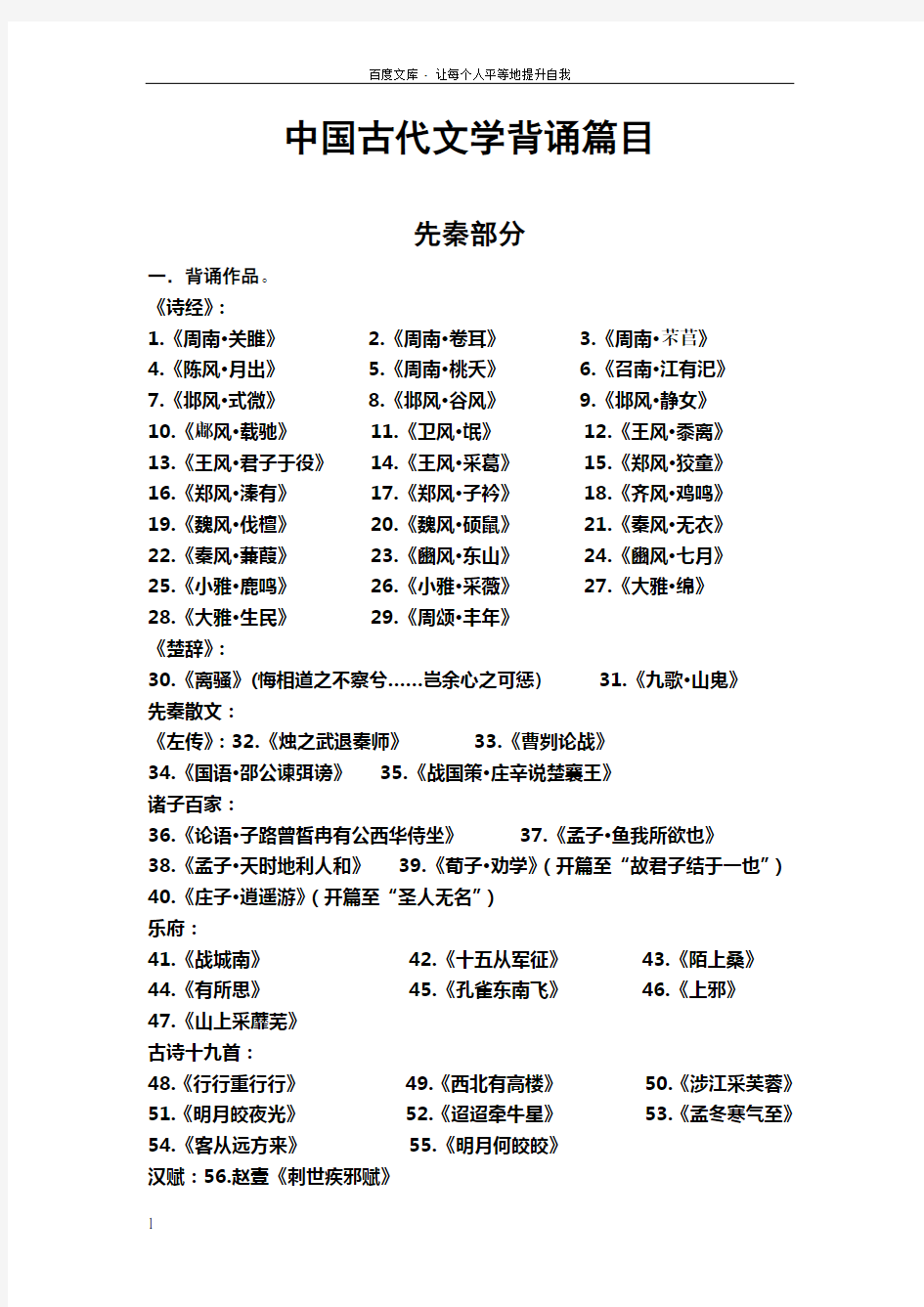 中国古代文学背诵篇目