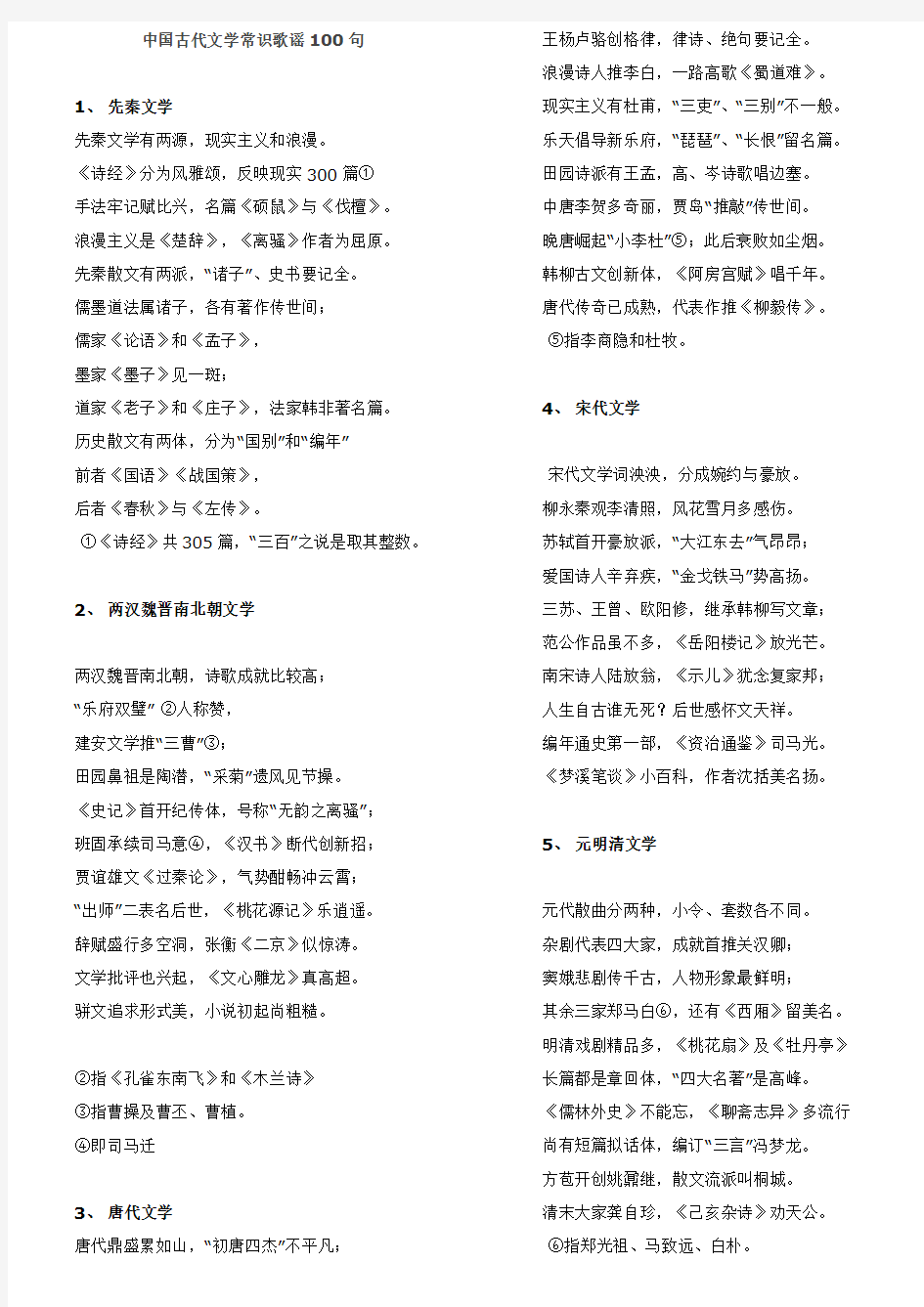 中国古代文学常识100句