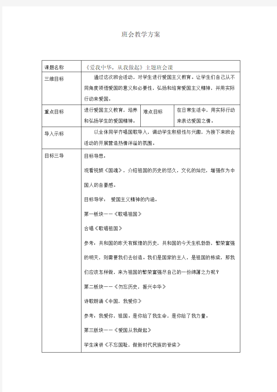 爱国主题班会教案