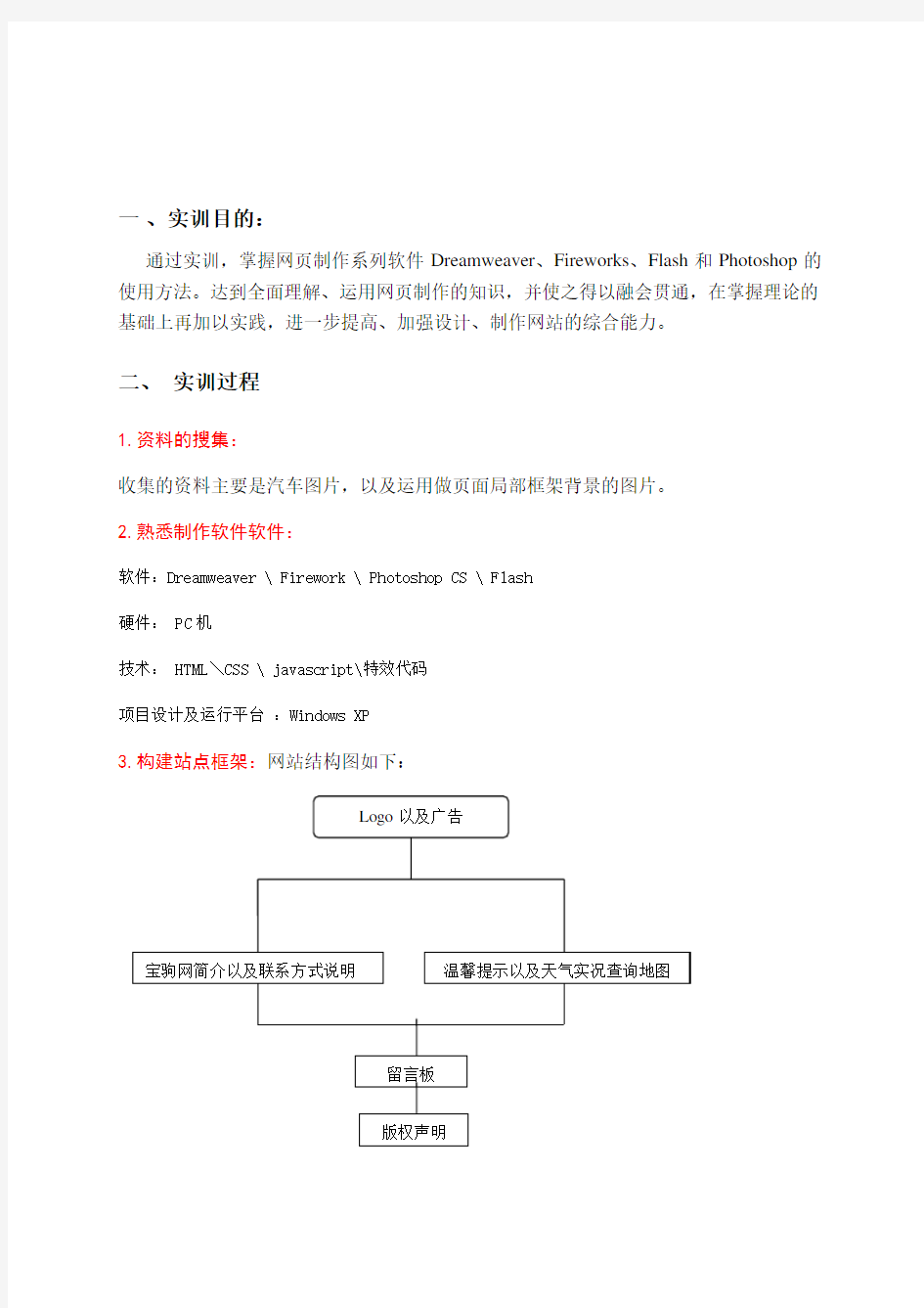 网页设计与制作个人实训报告