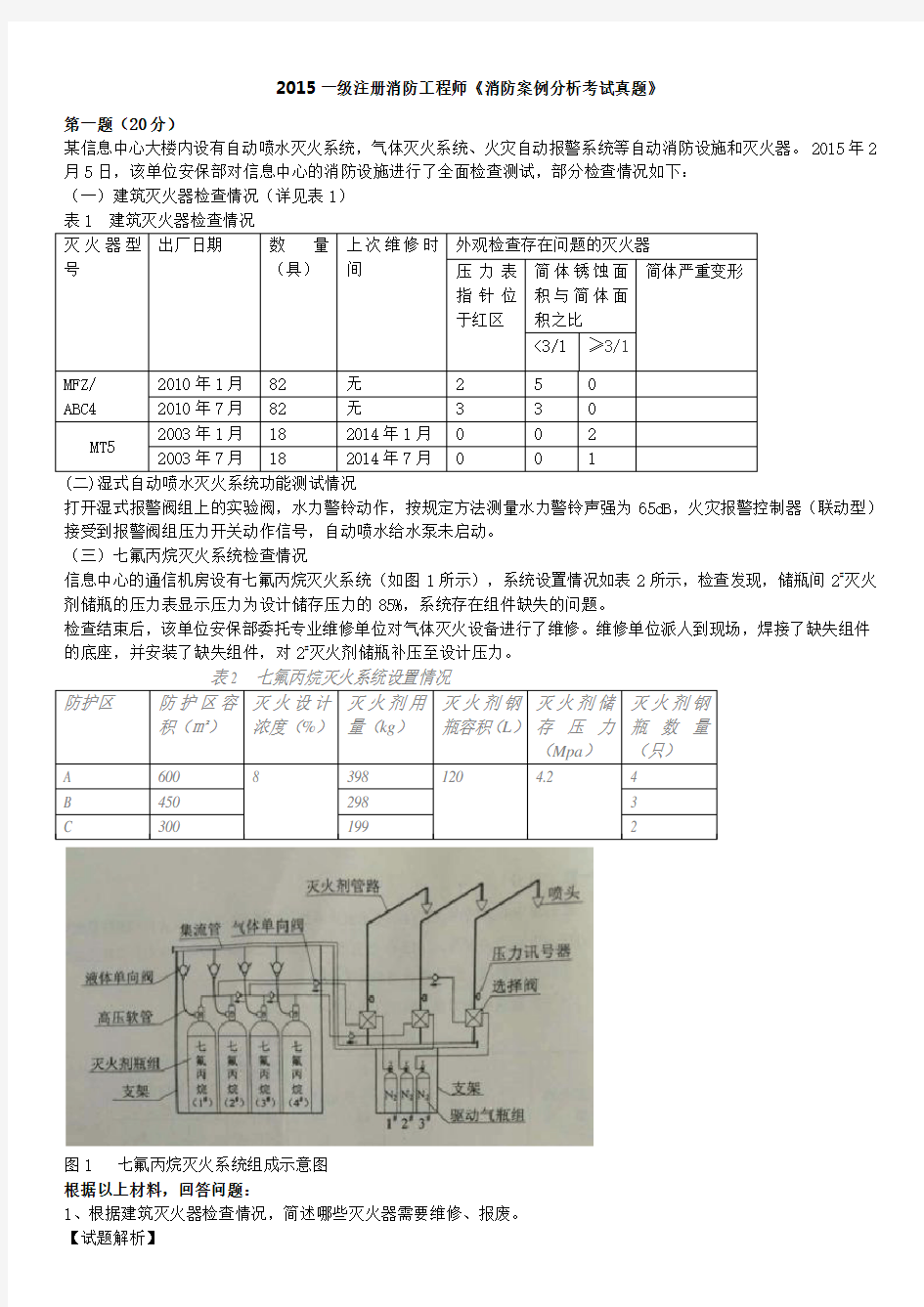 2015年《消防安全案例分析》真题答案及解析