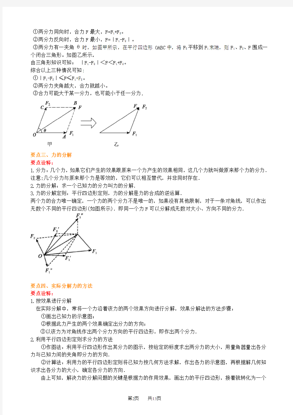 高一物理力的合成与分解基础知识讲解