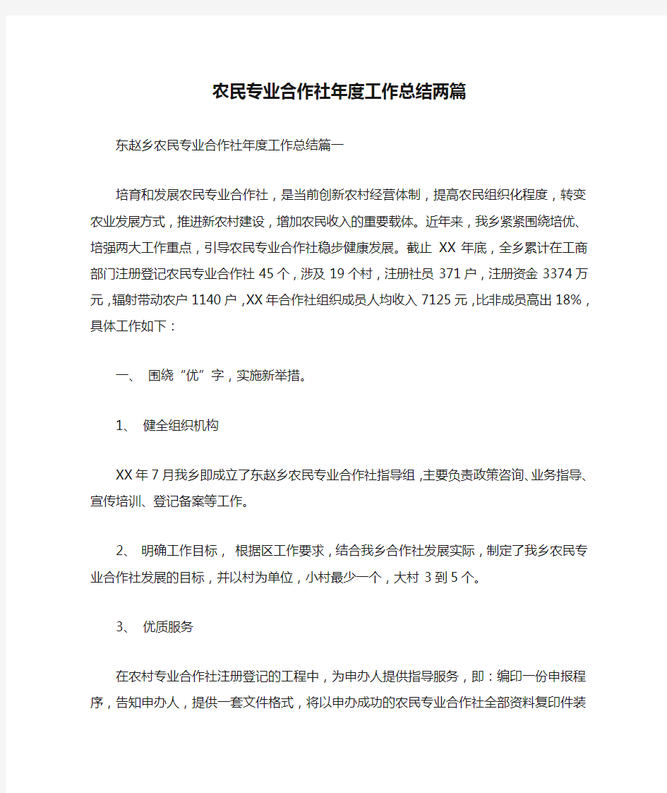 农民专业合作社年度工作总结两篇