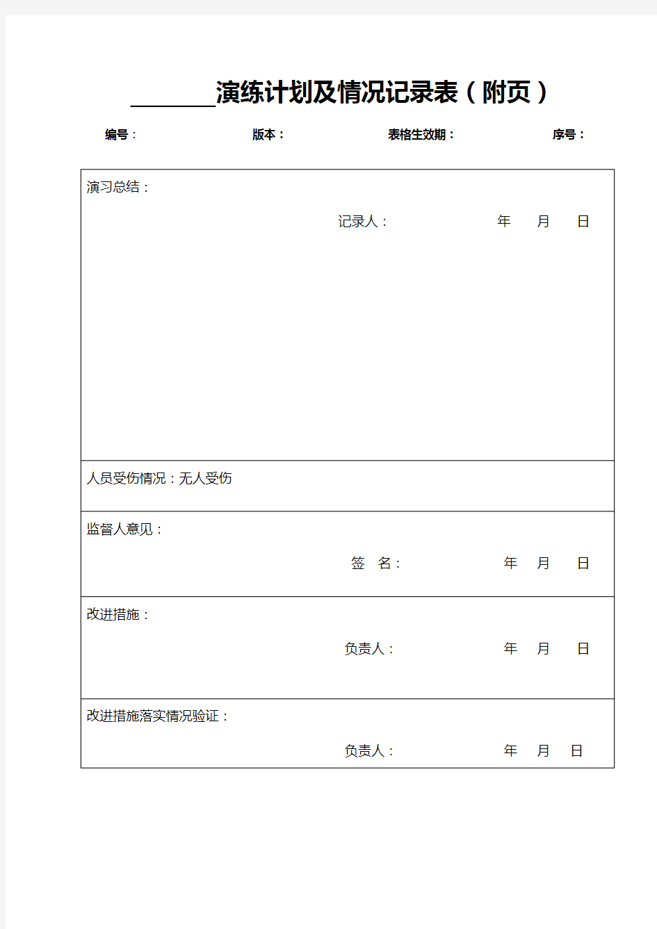 物业消防演练计划及消防演练记录表