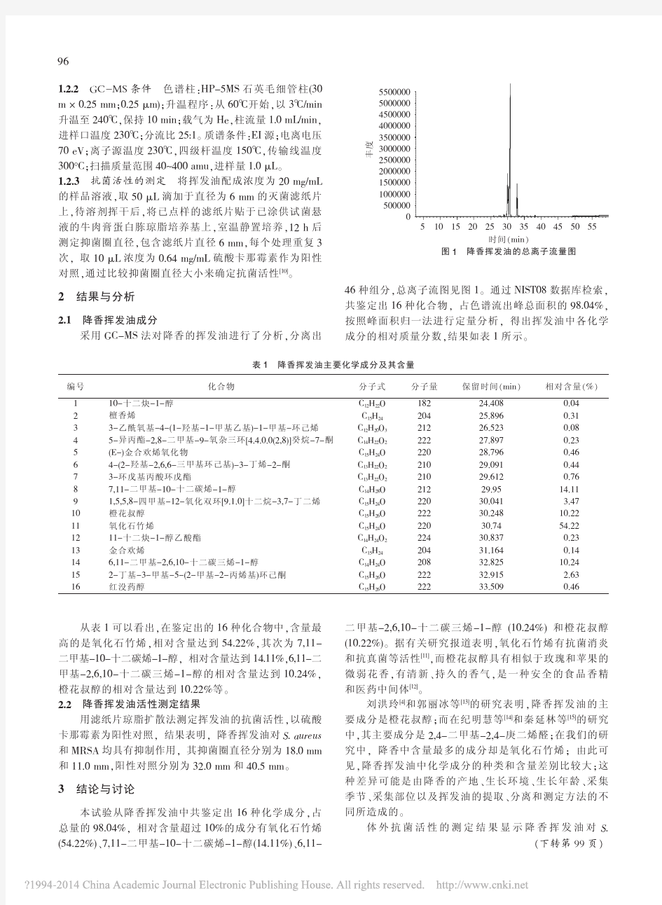 降香挥发油的化学成分及抗菌活性研究_赵夏博