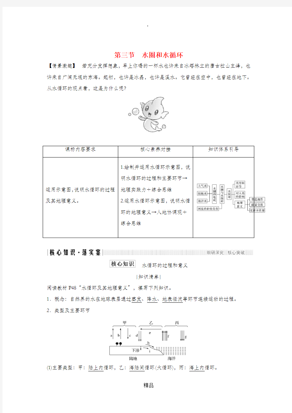 201X-201x版高中地理 第二单元 从地球圈层看地理环境 第三节 水圈和水循环学案 鲁教版必修1