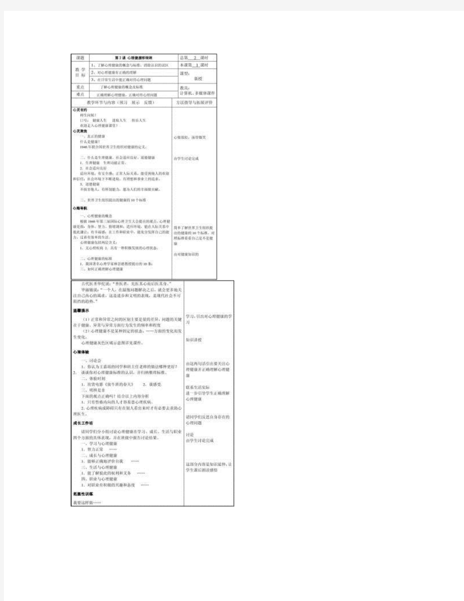 中职生《心理健康》教案完整版.