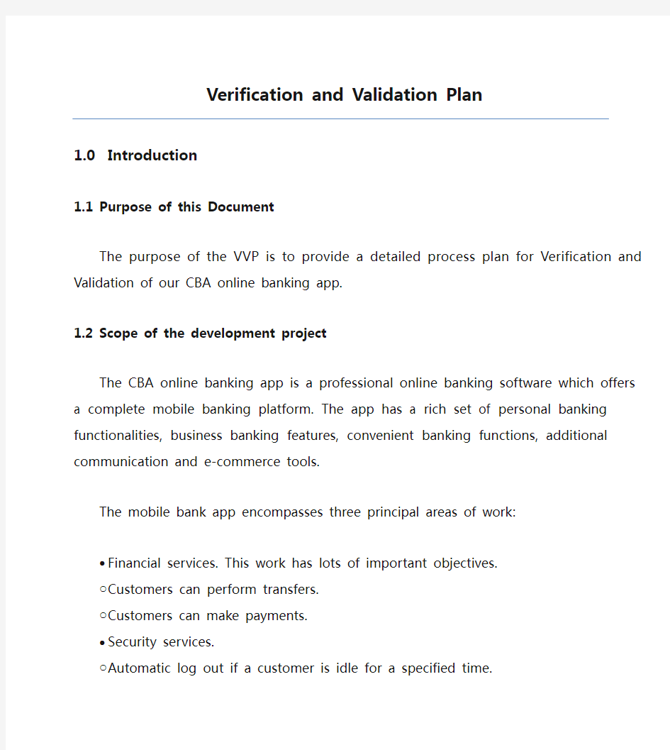 Verification and Validation Plan