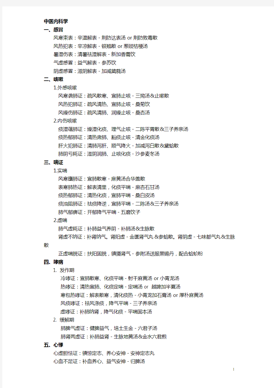 中医内科学重点疾病辩证论治