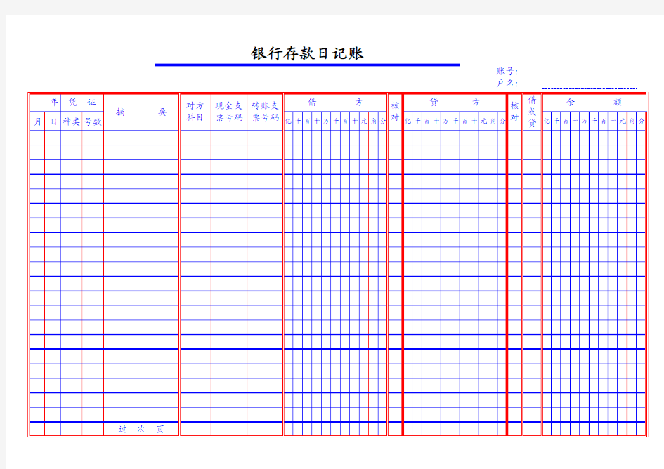 账簿——银行存款日记账格式(实物样式)