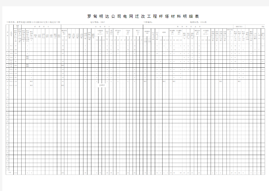 10kV杆塔明细表