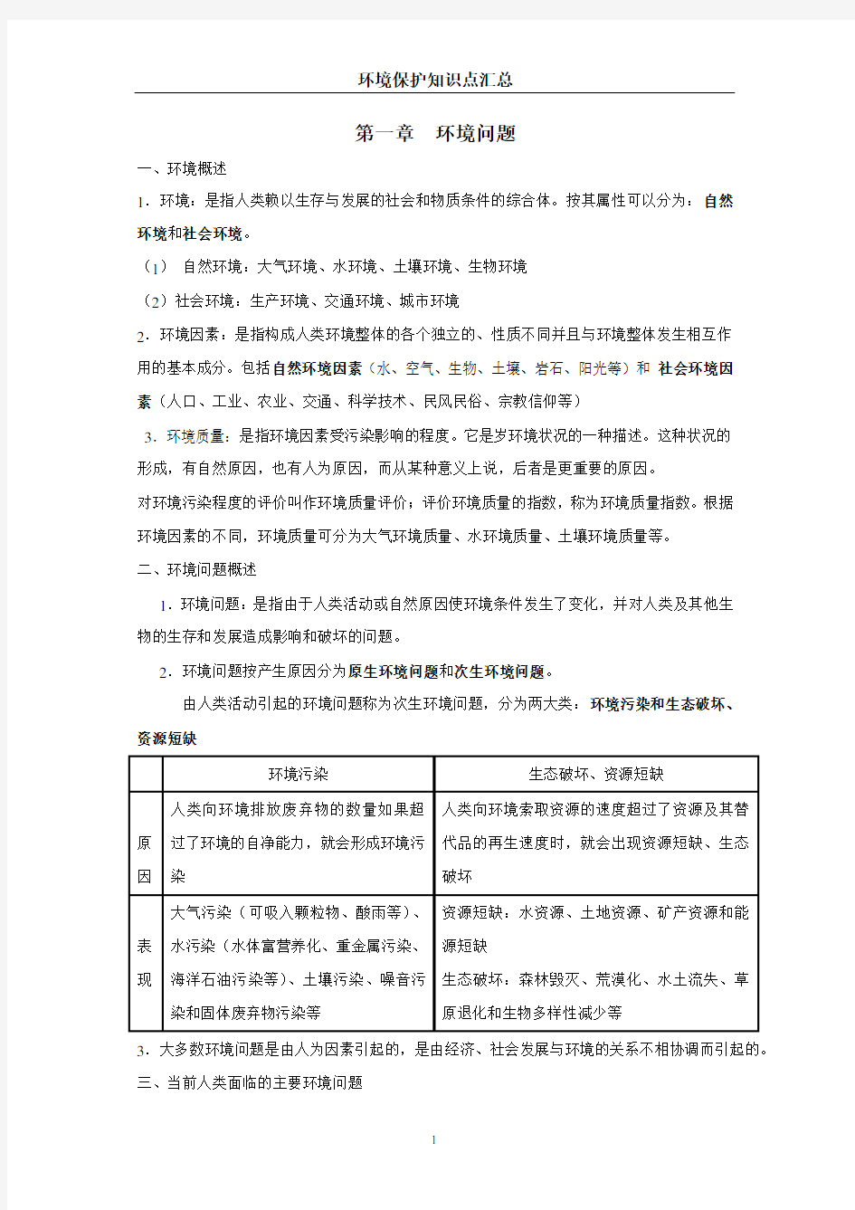 环境保护知识点汇总