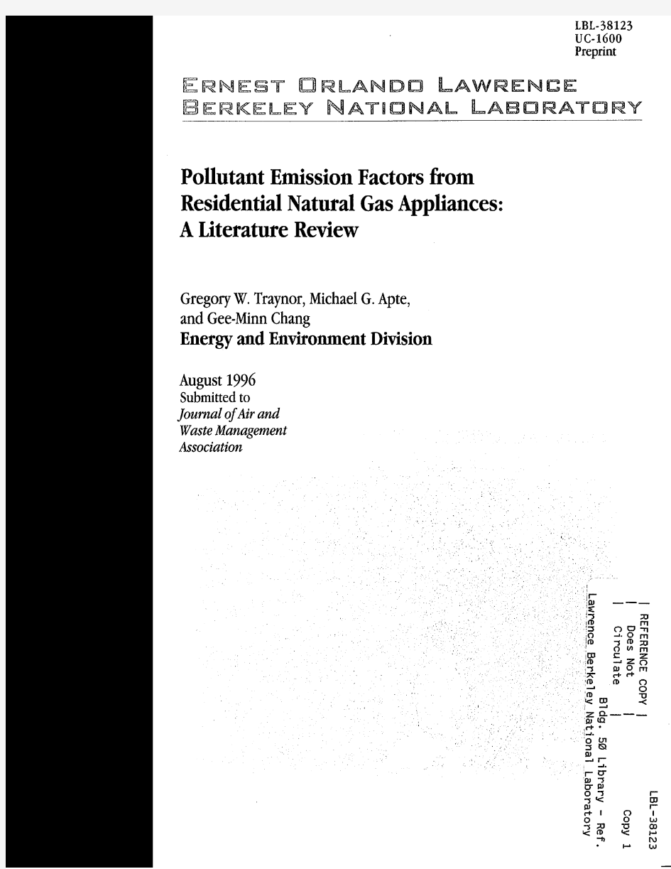 Pollutant Emission Factors from Residential Natural Gas Appliances--A Literature Review