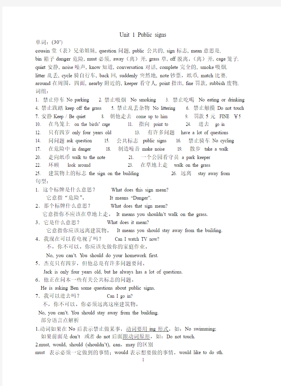 牛津小学英语6A Unit1~7单元单词 词组 句型 语法的总结