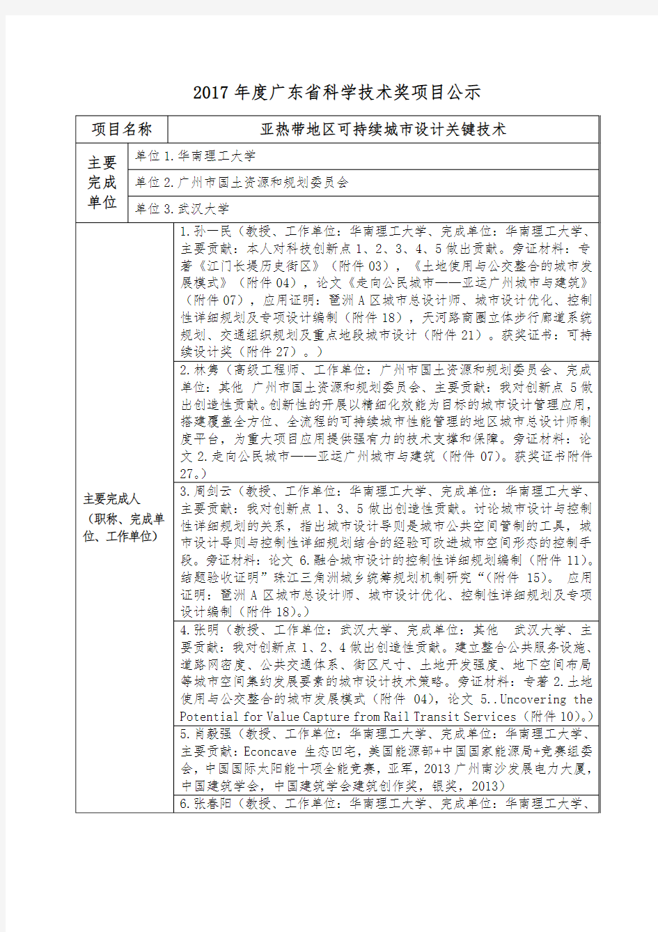 2017年度广东省科学技术奖项目公示