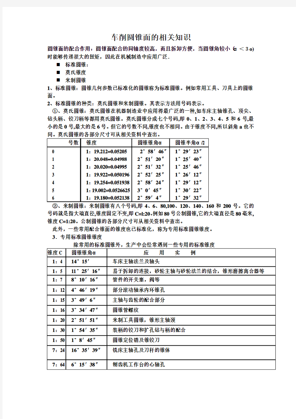 车削圆锥面的相关知识