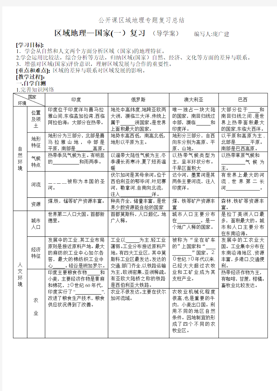 公开课区域地理专题复习总结