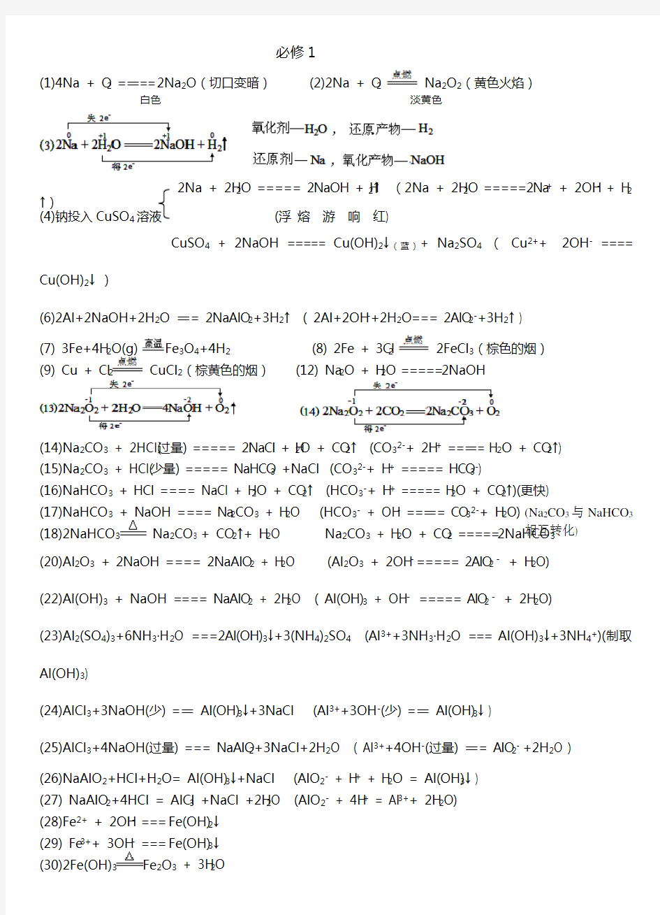 人教版必修一化学方程式大全(修正版)