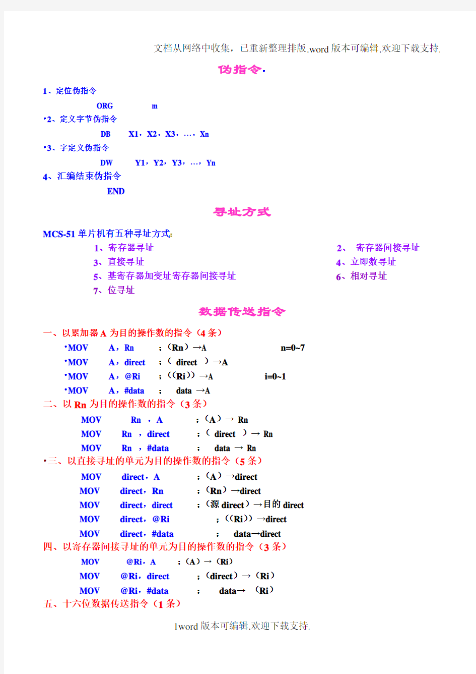 汇编语言最全指令表