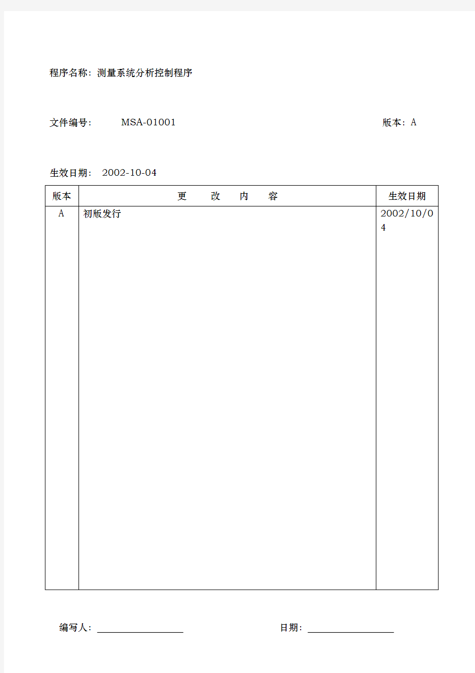 某半导体公司测量系统分析控制程序文件