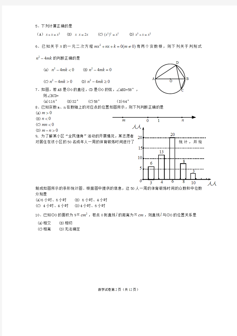 2011年四川省成都市中考数学试卷及答案