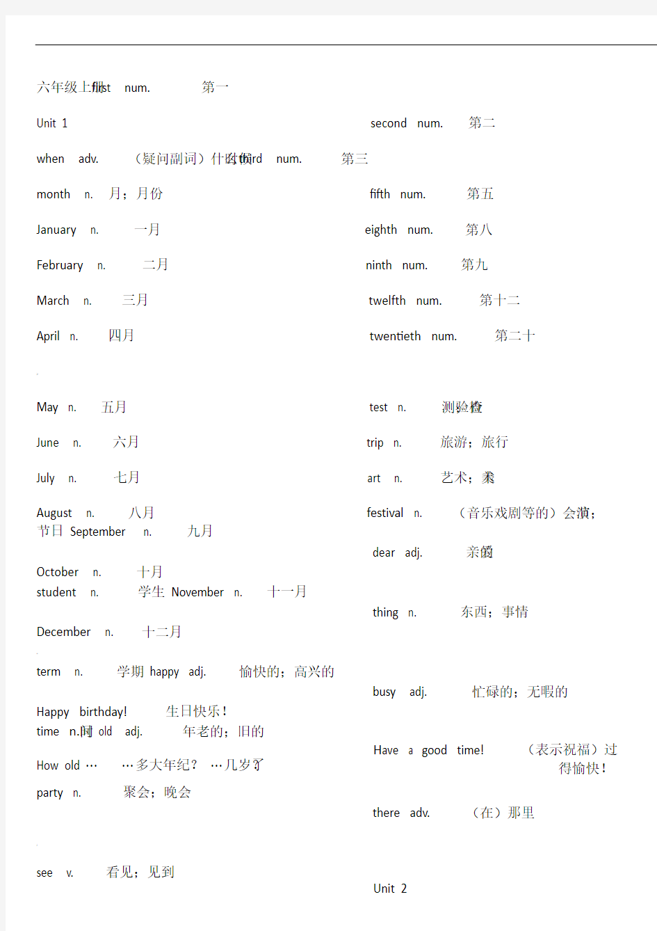 鲁教版初一英语单词表上下册