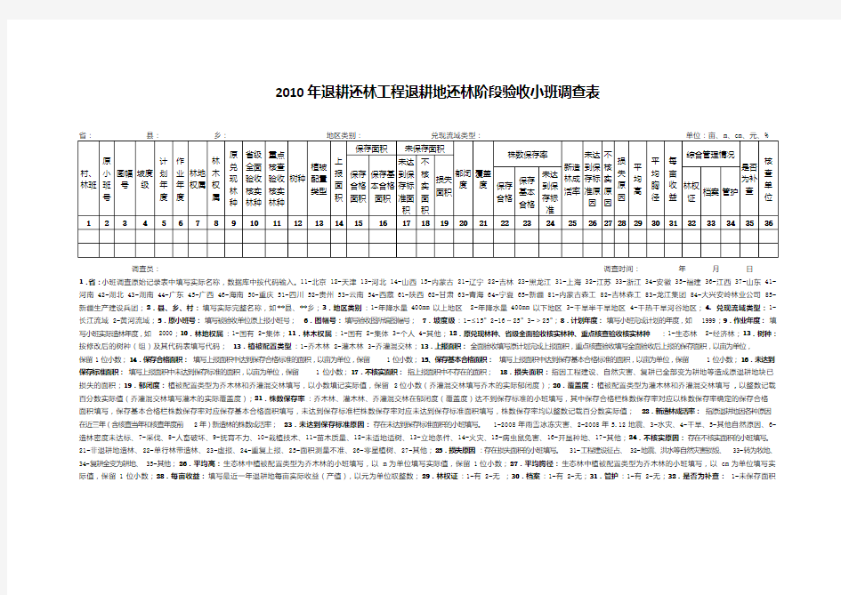 林业小班调查表及填写说明