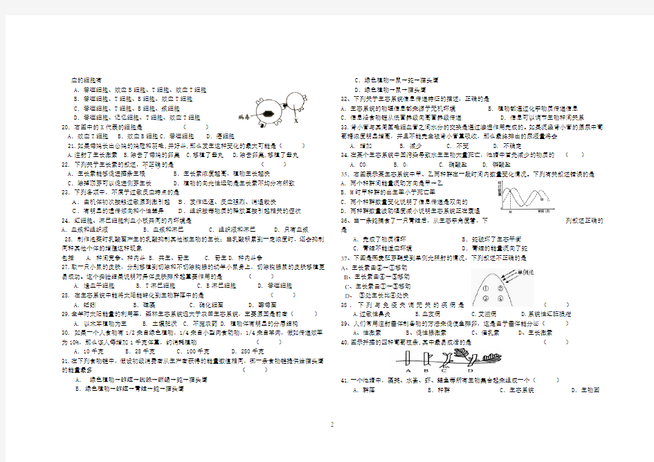 (完整版)高中生物必修三期末复习试题