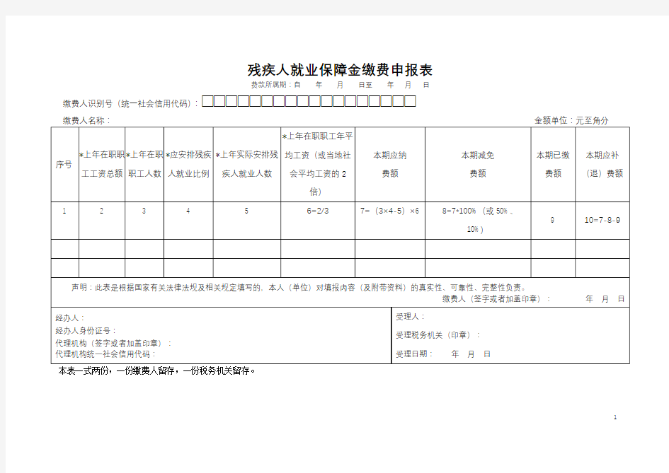 残疾人就业保障金缴费申报表【模板】