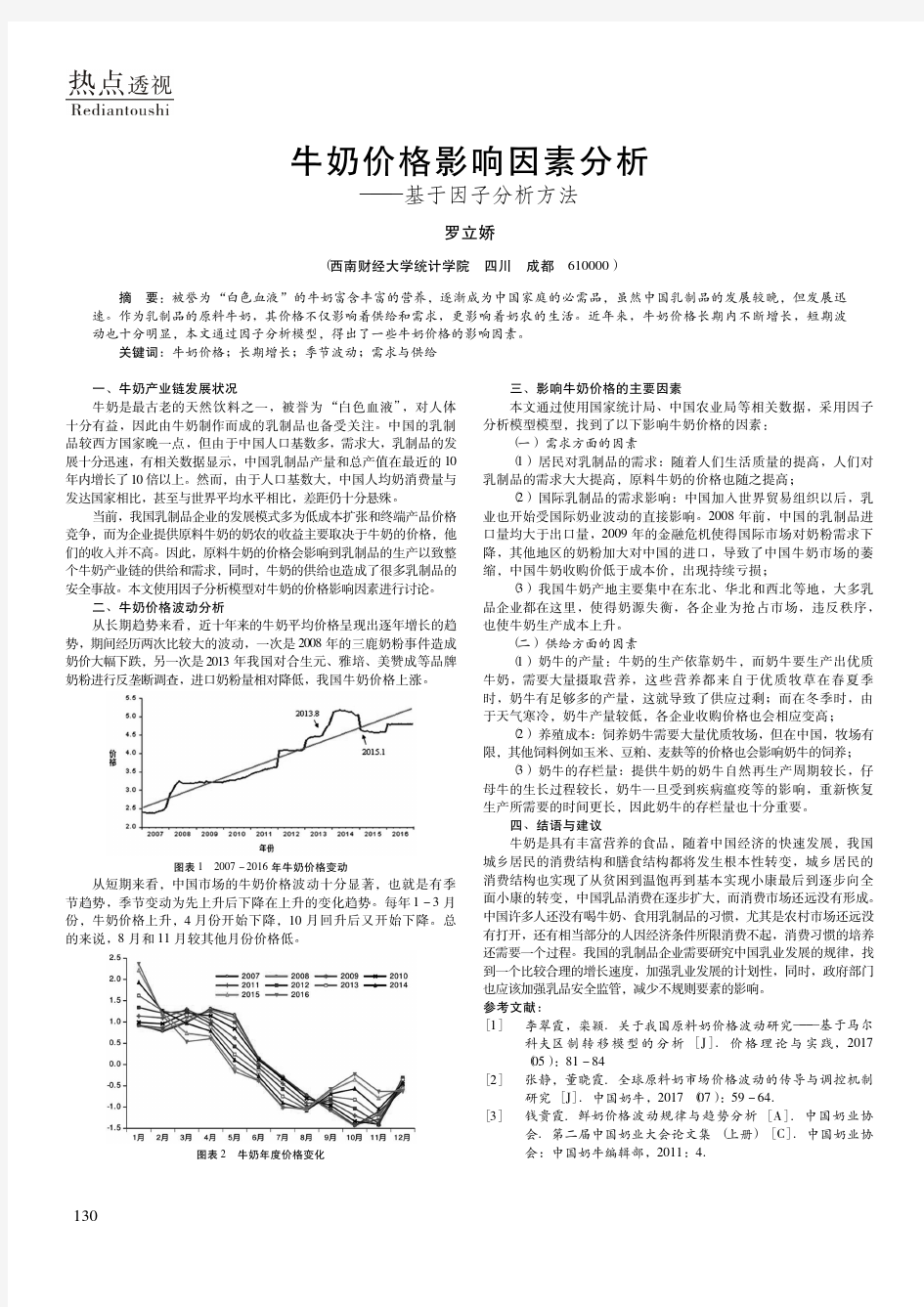 牛奶价格影响因素分析——基于因子分析方法