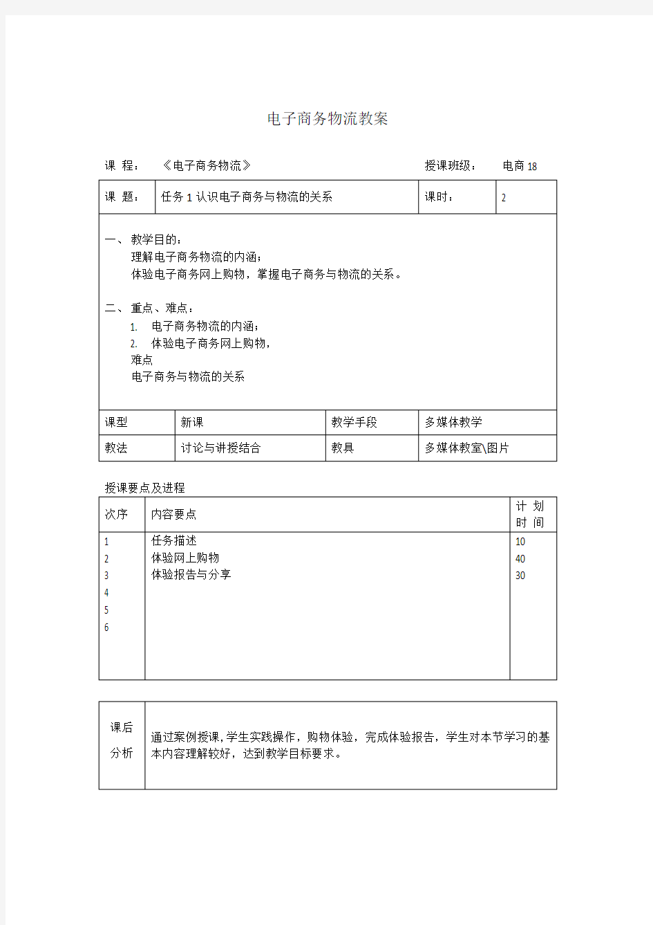 2018《电子商务物流》教案完整版