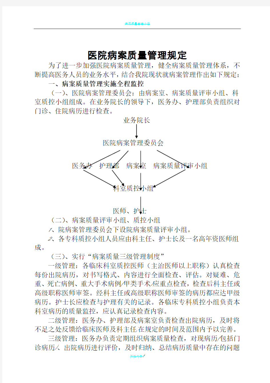 病历质量管理规章制度