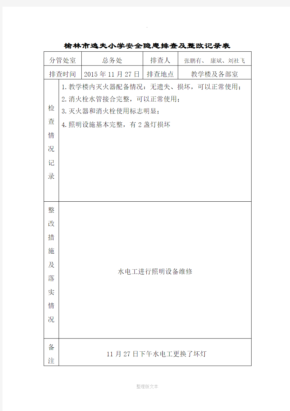 安全隐患排查及整改记录表