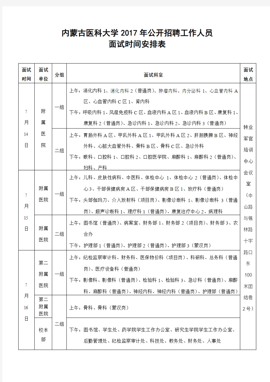 内蒙古医科大学2017年公开招聘工作人员