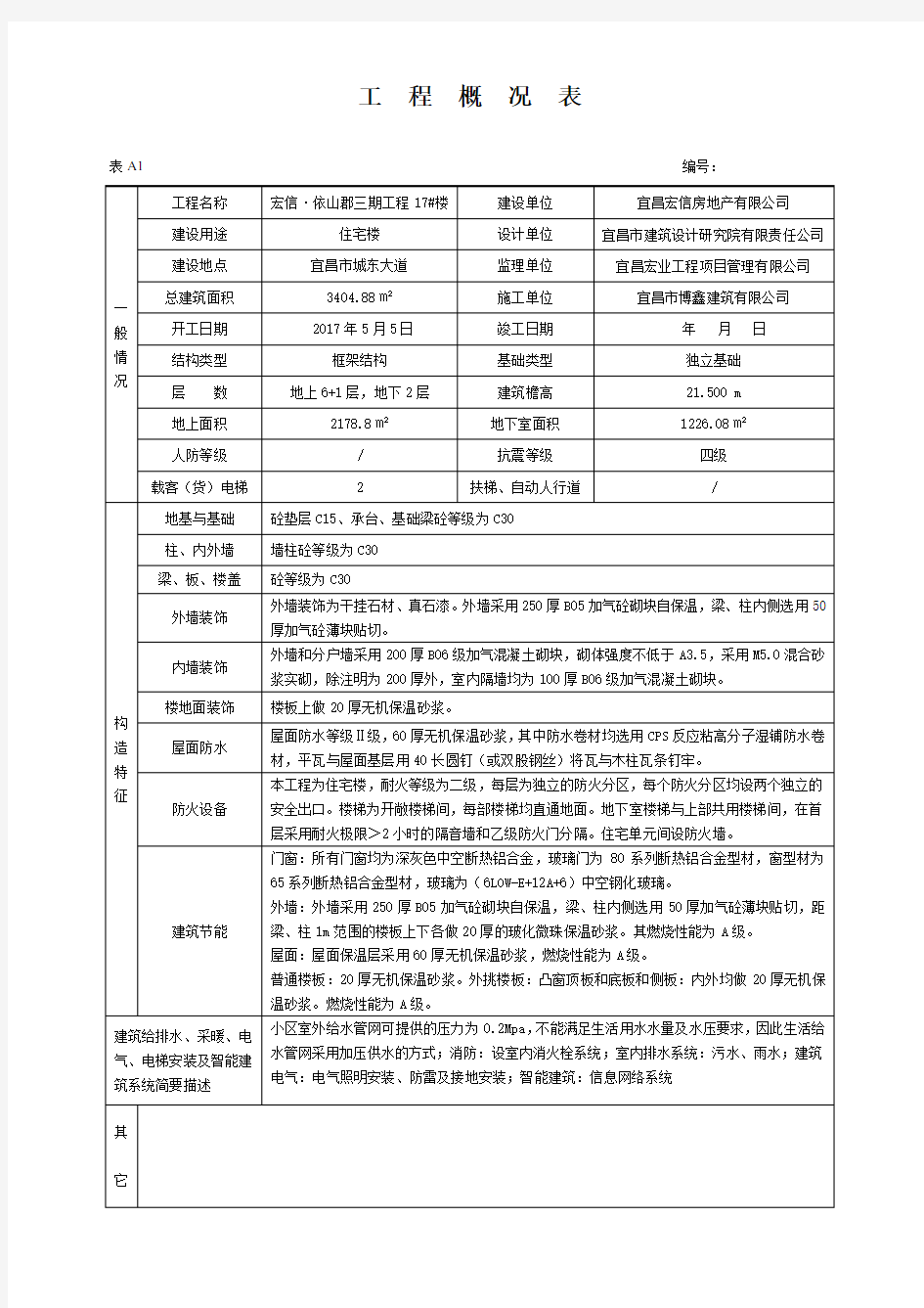 工程概况表