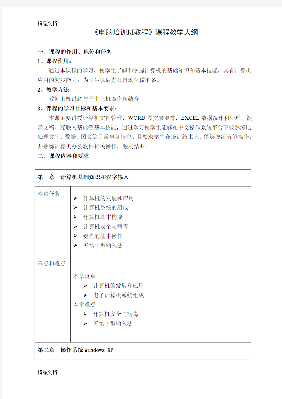 最新电脑培训班教程教学大纲资料