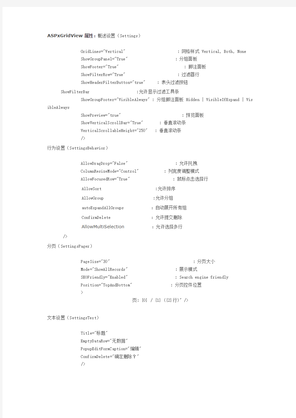 AspxGridView整理文档