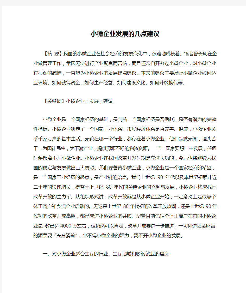 小微企业发展的几点建议