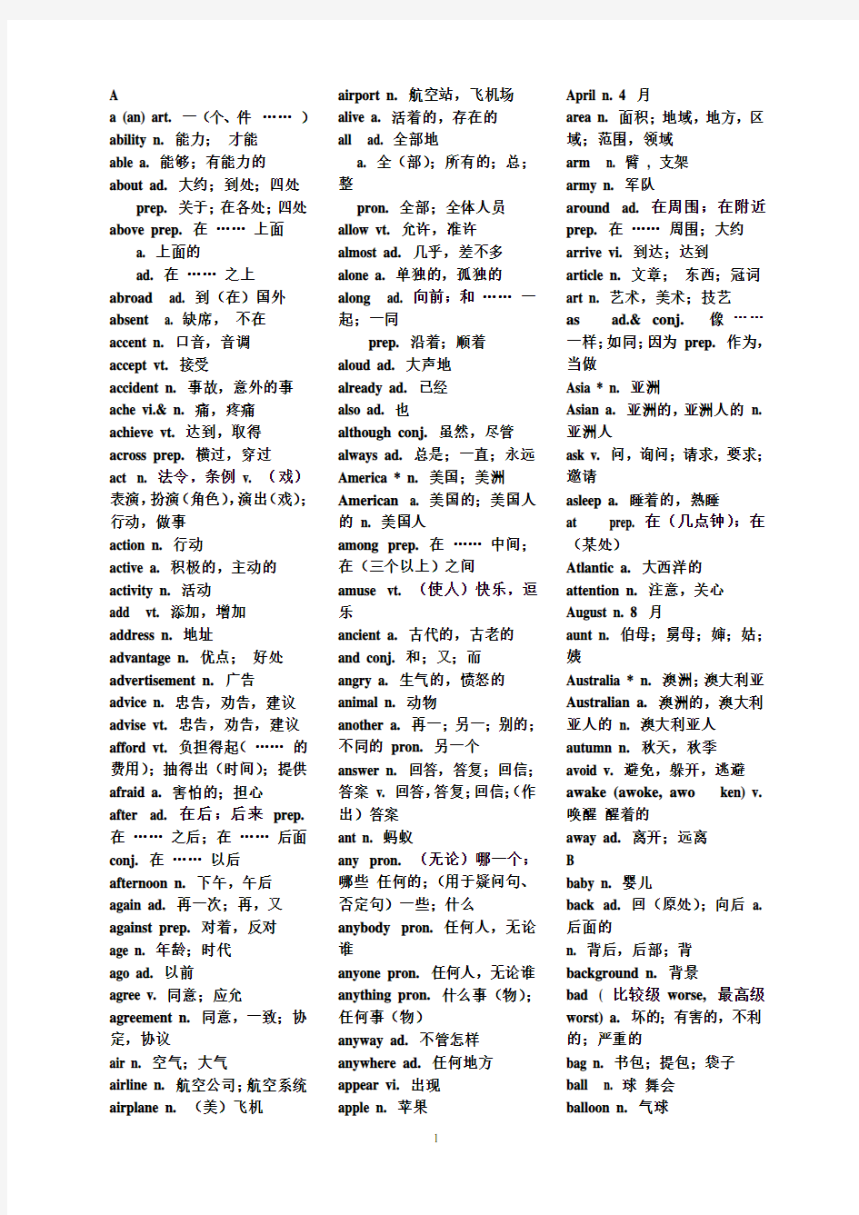 初中英语1600个词组、单词(带中文)