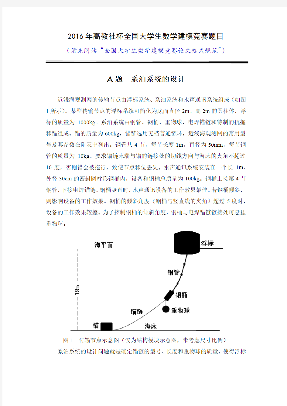 2016年高教社杯全国大学生数学建模竞赛题目