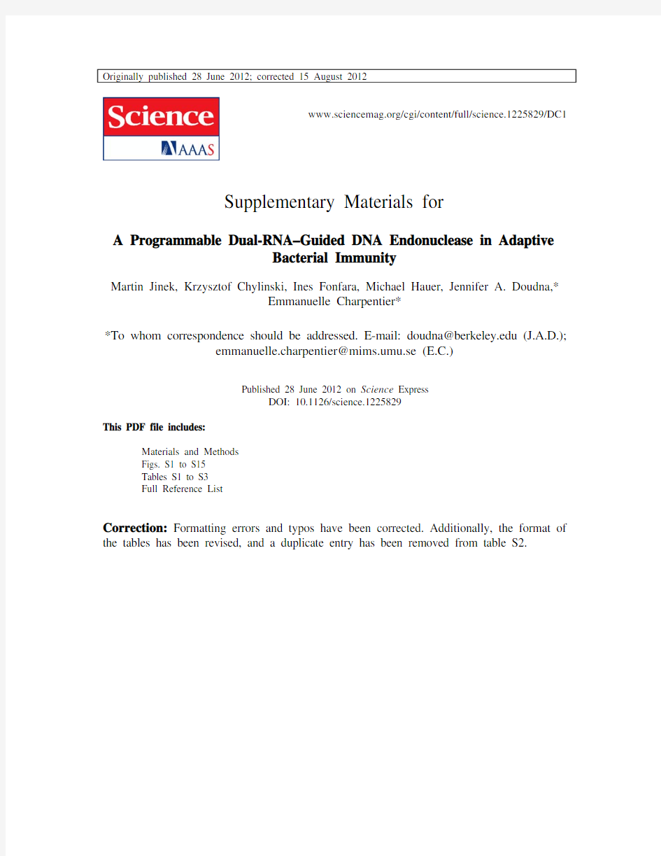 A programmable dual-RNA-guided DNA endonuclease in adaptive bacteria l immunity supplementary