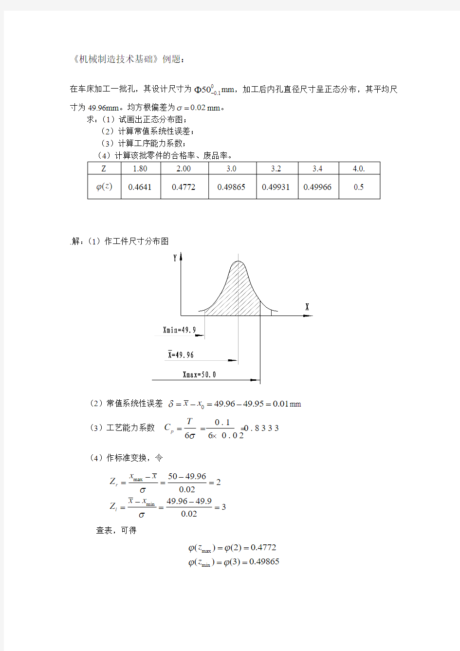 机械制造技术基础-例题-误差统计分析