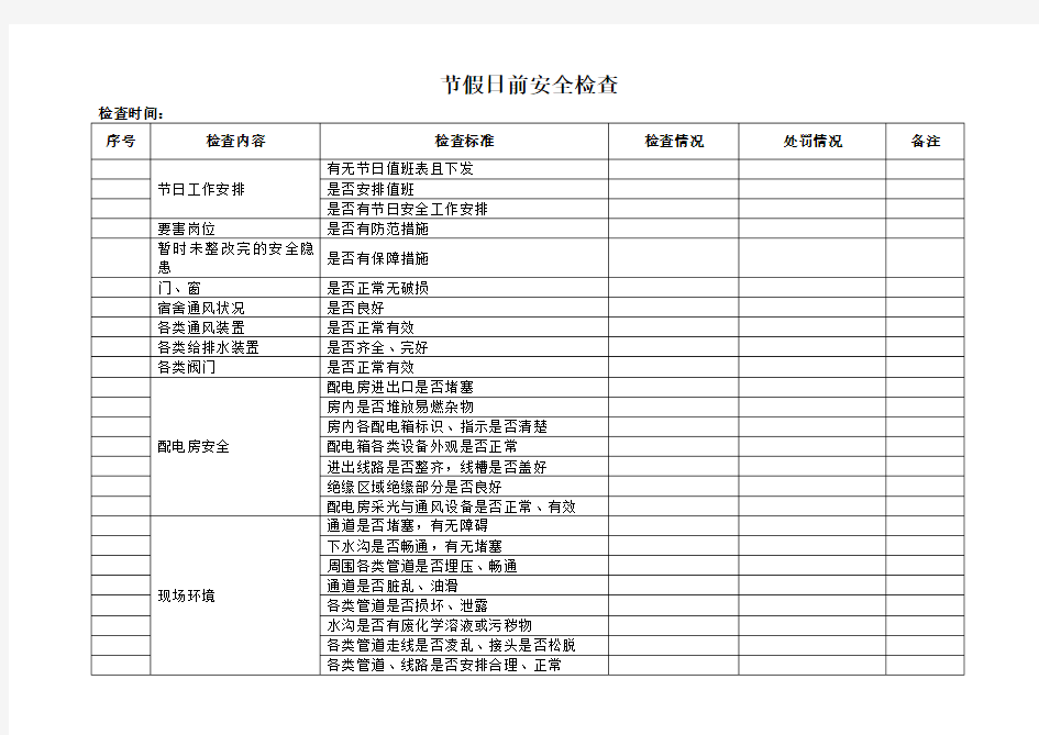 节假日前安全检查表